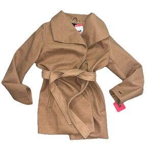 Tahari Women's Water-Resistant Tie Belt Trench Wrap Coat Jacket Small Tan